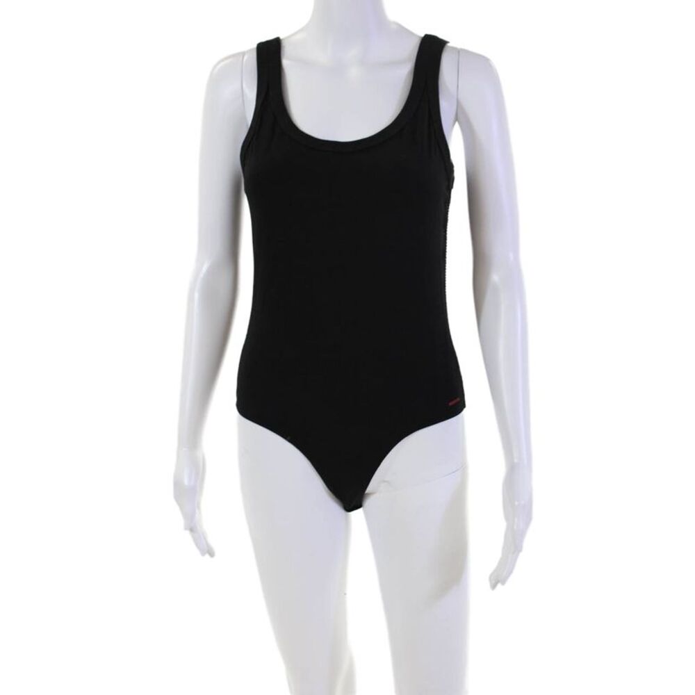 Philanthropy Womens Sleeveless Scoop Neck Open Knit Trim Bodysuit Black Large